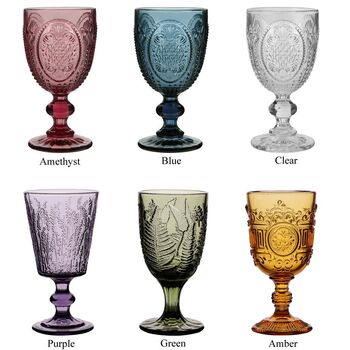 Set Of Four Vintage Embossed Coloured Wine Glasses, 2 of 10