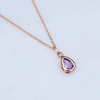 Rose Gold Plated Teardrop Birthstone Necklace, 3 of 5