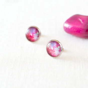 Pink And Magenta Galaxy Earrings, 3 of 7
