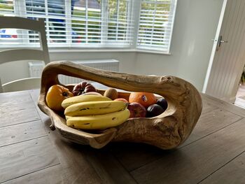 Huge Heavy 50–60cm Teak Wood Trug Bowl 5kg Fruit And Flower Holder, 3 of 12