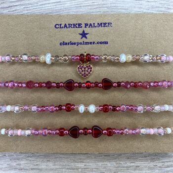 Ombre Red And Pink Beaded Bracelet With Pearls, 6 of 8