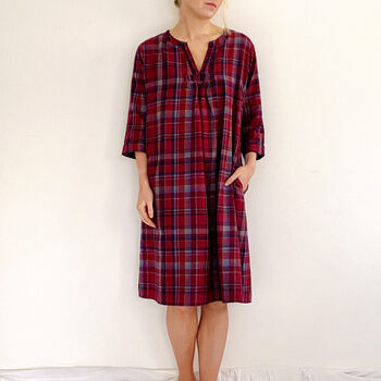 Kaftan Florence Nightdress In Berry Check, 3 of 7