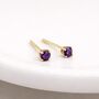 Solid 9ct Gold February Amethyst Birthstone Stud Earrings – 4mm, thumbnail 1 of 3