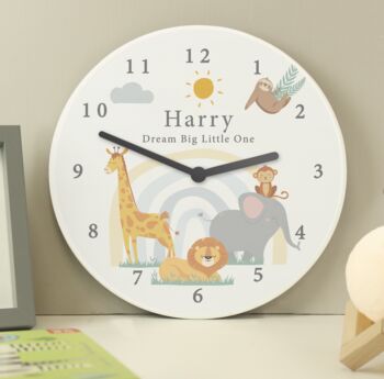 Personalised Safari Animals Wooden Nursery Clock, 2 of 2