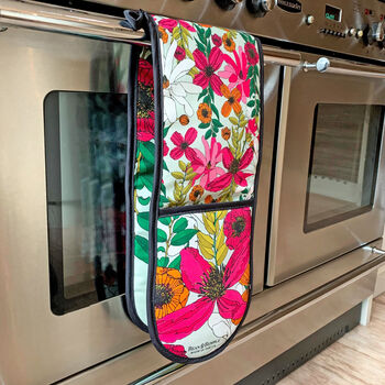 Double Oven Gloves Vivid Garden Blooms Floral, 3 of 12