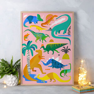 Dinosaurs On Pink Fine Art Print By Sunny Beast