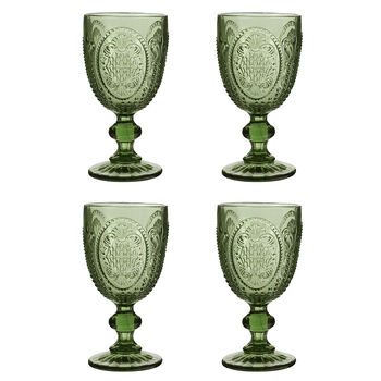 Set Of Four Emerald Baroque Wine Goblets, 2 of 5