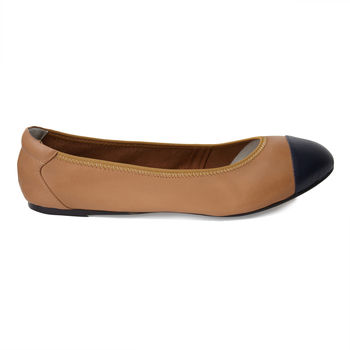 Harrow Tan And Navy Leather Ballet Flats, 3 of 4
