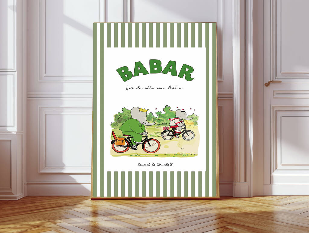 Babar Biking Nursery Art Print, 1 of 4