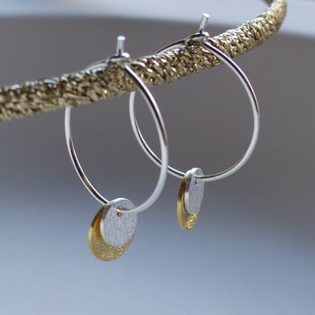 Gold Plated / Sterling Silver Double Disc Hoop Earrings, 3 of 7