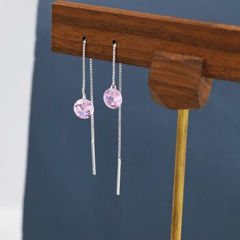 Alexandrite Pink Cz Dot Threader Earrings, 3 of 10