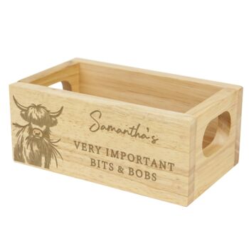 Personalised Highland Cow Mini Wooden Storage Crate, 5 of 5