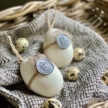 Goose Egg With Quail Feathers And Personalised Wax Seal, 6 of 9