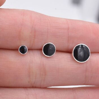 Sterling Silver Round Dot Black Enamel Stud Earrings, 5 of 10