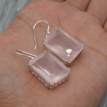 Rose Quartz Silver Earrings, Pink Gemstone Dangle Drop, 6 of 7