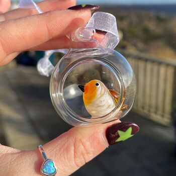 Handmade Open Glass Bauble With Tiny Robin, 2 of 4