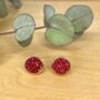 Round 18k Gold Plated Red Druzy Stud Earrings, thumbnail 1 of 4