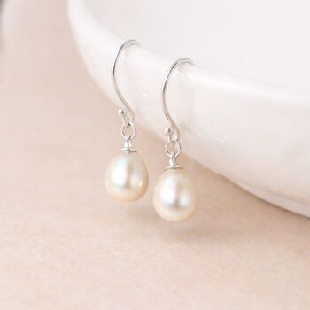 Sterling Silver White Freshwater Pearl Drop Earrings, 2 of 5