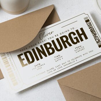 Personalised Edinburgh Boarding Pass Birthday Voucher, 5 of 9