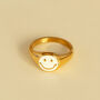 Dainty Signet Ring With Smile Happy Face White, thumbnail 1 of 5