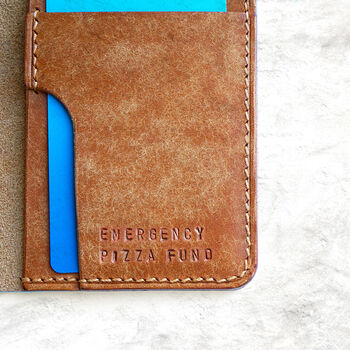 Cognac Fold Real Leather Wallet – “Emergency Pizza Fund”, 2 of 3