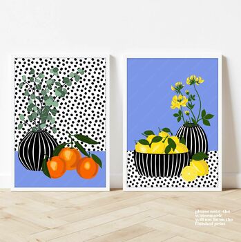 Oranges And Lemons Against A Spotty Background, 6 of 12
