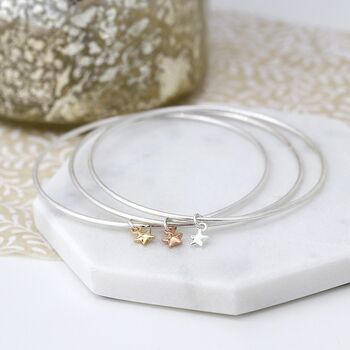 Triple Silver Plated Bangle Set With Star Charms, 2 of 3