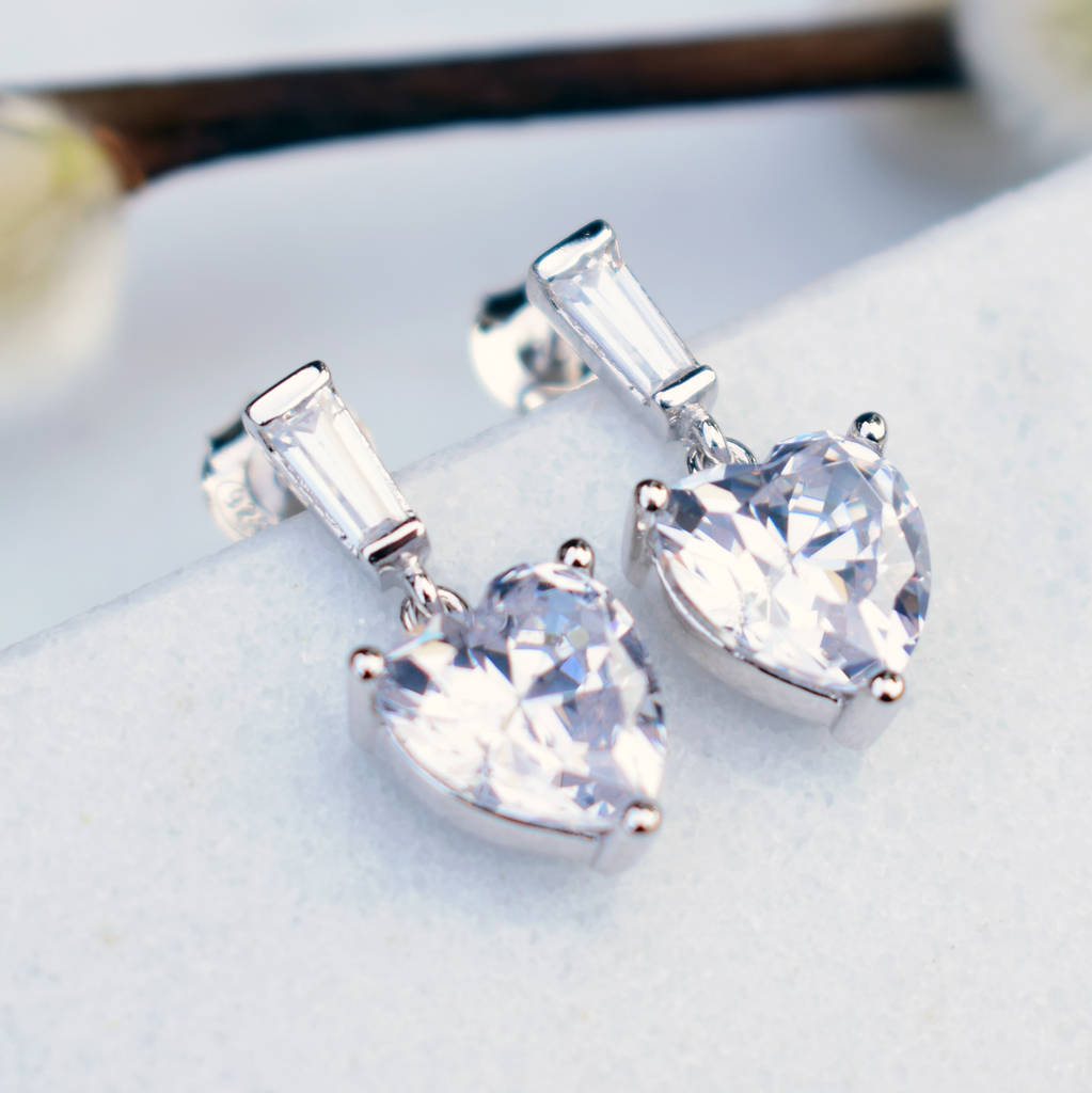 cubic zirconia heart drop earrings by katherine swaine