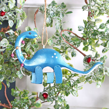 Tin Trex Dinosaur Christmas Tree Decoration, 4 of 6