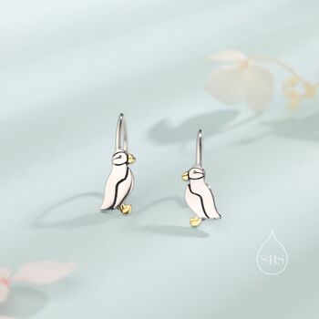 Sterling Silver Puffin Bird Earrings Available In Stud, Hoop, And Hook Styles, 6 of 12