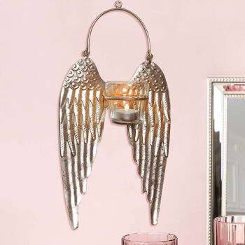 Silver Angel Wings Hanging Metal Tealight Holder, 2 of 10