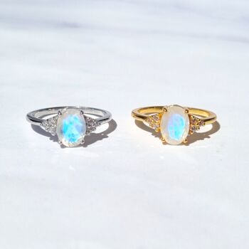 Rainbow Moonstone Ring In Sterling Silver And Gold, 4 of 9