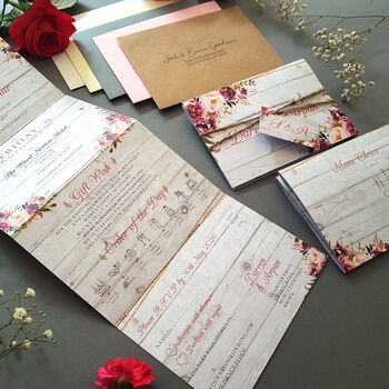 Blush Floral On Wood Wedding Invitations, 3 of 5