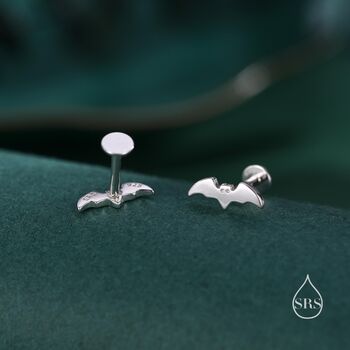 Tiny Bat Stud Earrings In Sterling Silver, 7 of 12