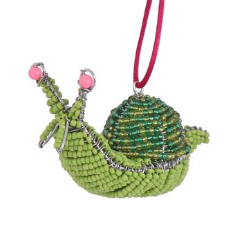 Christmas Beaded Snail Decoration, 10cm Green, 2 of 2