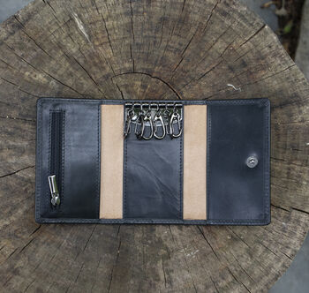 Personalised Luxury Black Leather Key Holder Wallet Gift Boxed, 5 of 7