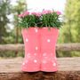Pink Polka Dot Wellies Planter With Dianthus, thumbnail 1 of 4