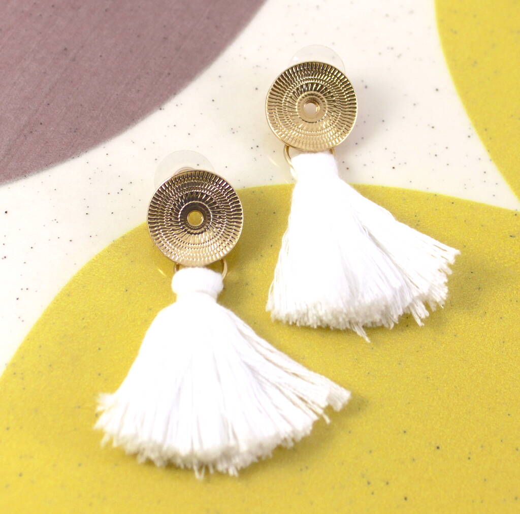 White Tassel Drop Earrings By Lucy Loves Neko