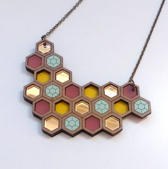 Honeycomb Geometric Statement Necklace Large, 3 of 5