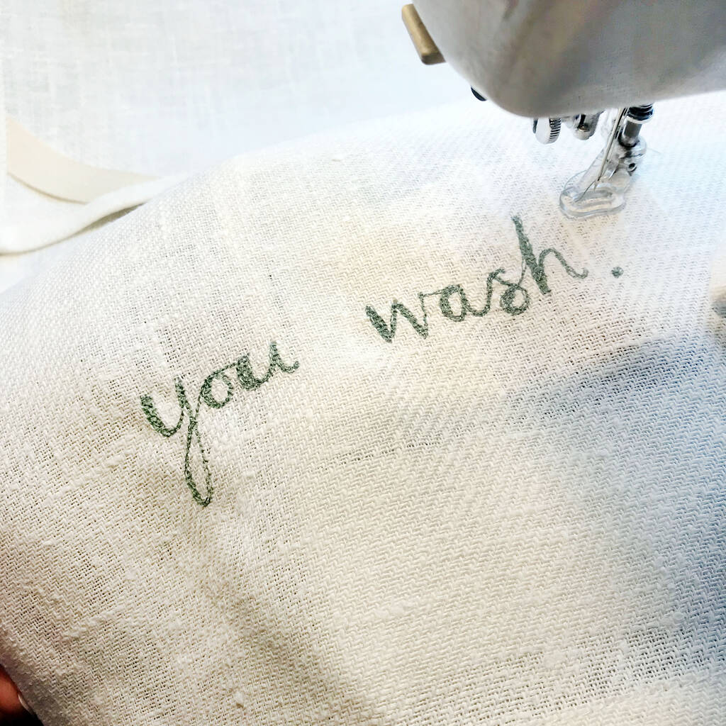 'You Wash, I'll Dry' Embroidered Linen Tea Towel By Charlotte Macey