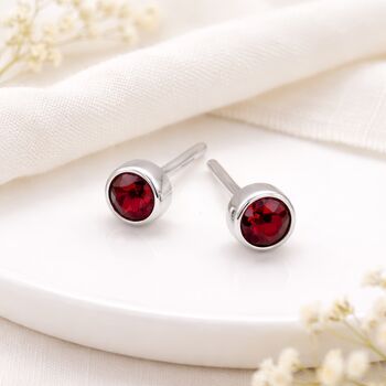Sterling Silver January Garnet Birthstone Stud Earrings – 7mm, 2 of 10