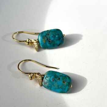 Chinese Turquoise And Gold Leaf Earrings, 2 of 7