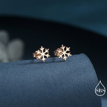 Sterling Silver Dainty Snowflake Stud Earrings, 2 of 12