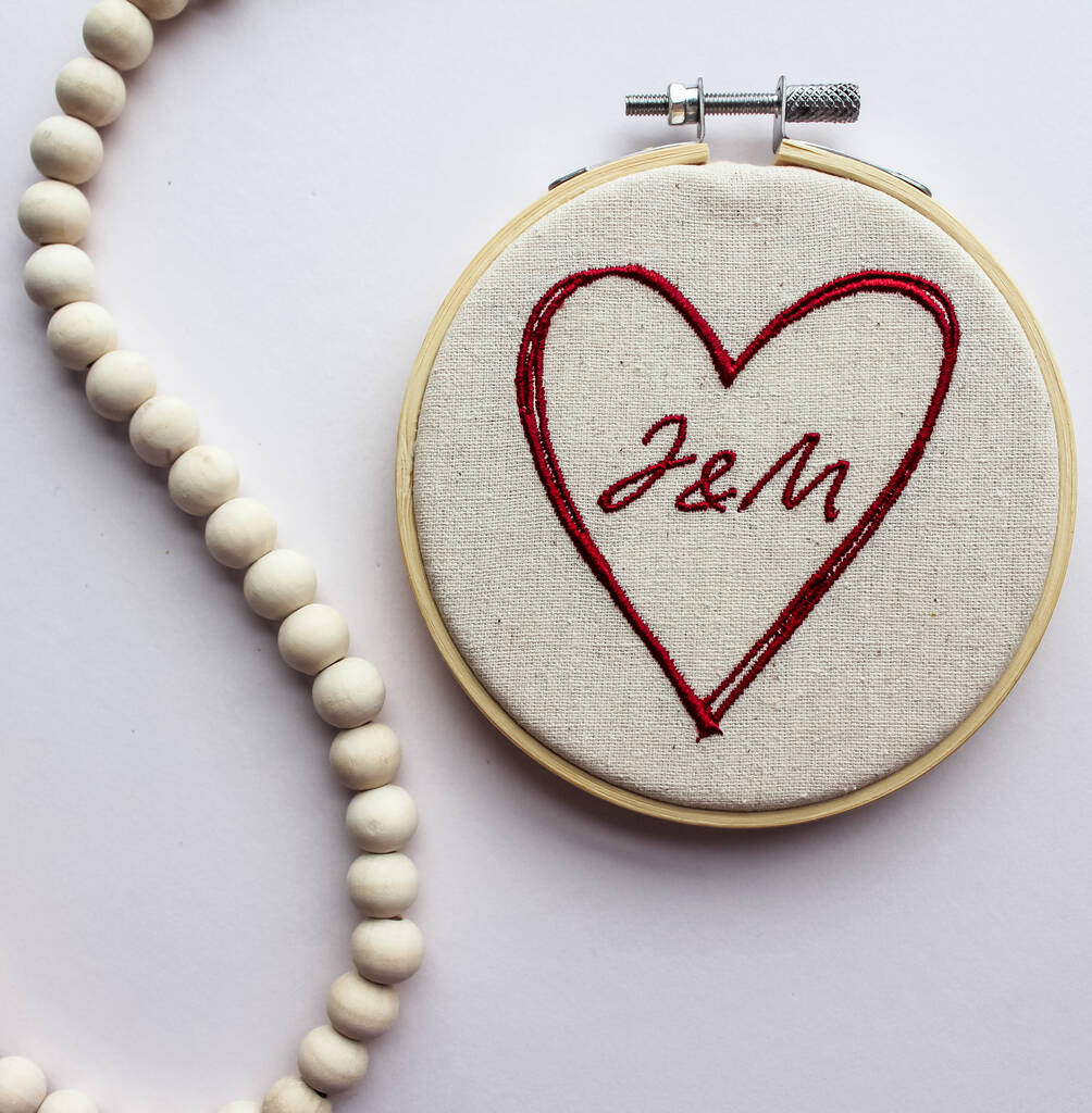 Personalised Heart Initials Embroidery Decoration, 1 of 6