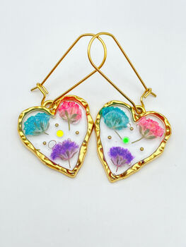 Heart Earrings With Colourful Gypsophila Flowers, 5 of 11