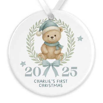 Personalised Baby's First Christmas Teddy Bear Bauble Keepsake In Pink Or Blue, 5 of 7