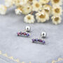 Sterling Silver Tiny Opal Curved Bar Screw Back Earrings, thumbnail 1 of 11