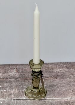 Olive Green Glass Candlestick, 11cm, 3 of 3