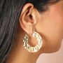 Oversized Hammered Flat Hoop Earrings In Gold, thumbnail 2 of 4