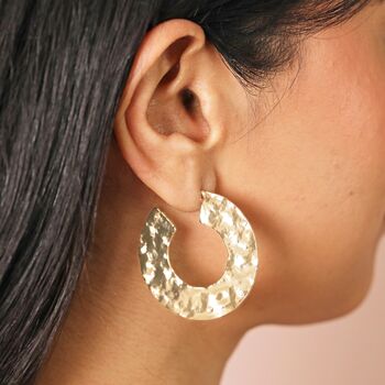 Oversized Hammered Flat Hoop Earrings In Gold, 2 of 4